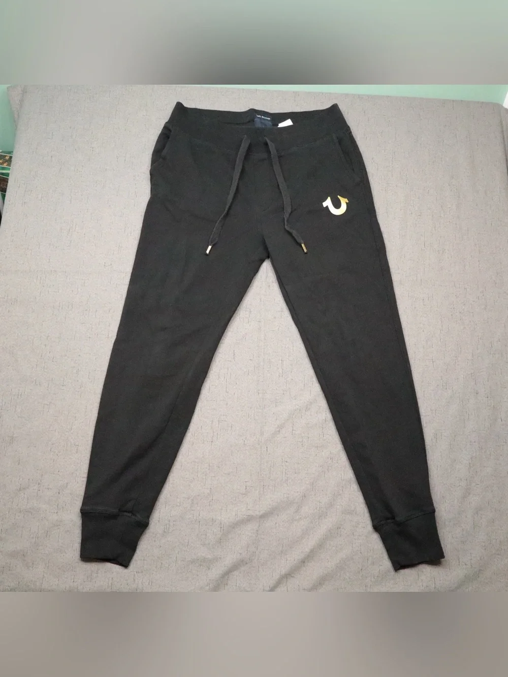 True Religion Unisex Black Joggers Gold Metallic Horseshoe Logo Size M